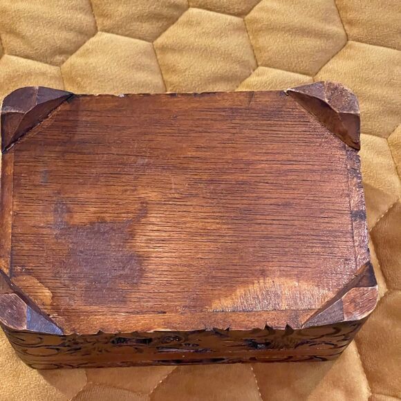 Carved Trinket Box-dark wood w/red felt - Picture 9 of 9